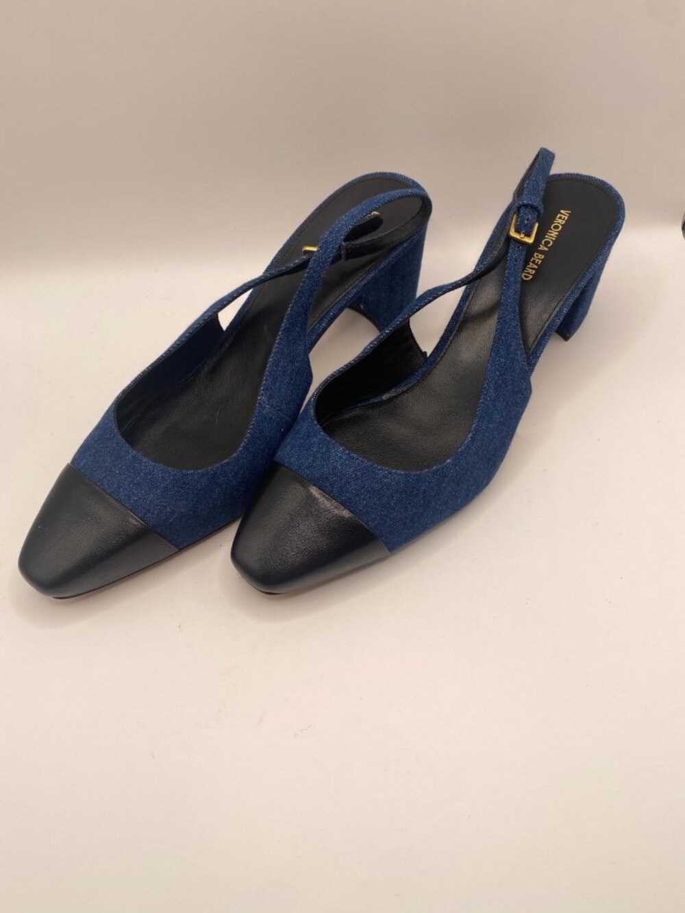 VERONICA BEARD Cecile Cap Toe Slingback Pump In Mountain Blue/black Sz 11 M